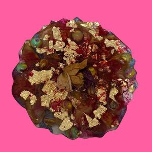 Up cycled beads Gold and Red coaster.